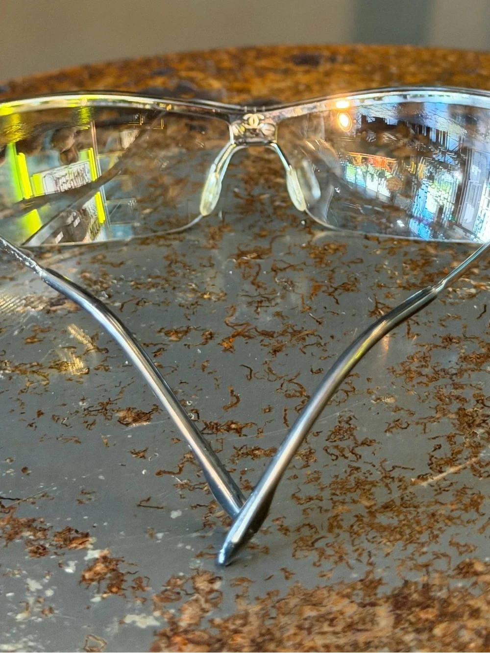 CHANEL Clear Rimless Shield Sunglasses with Silver Temples